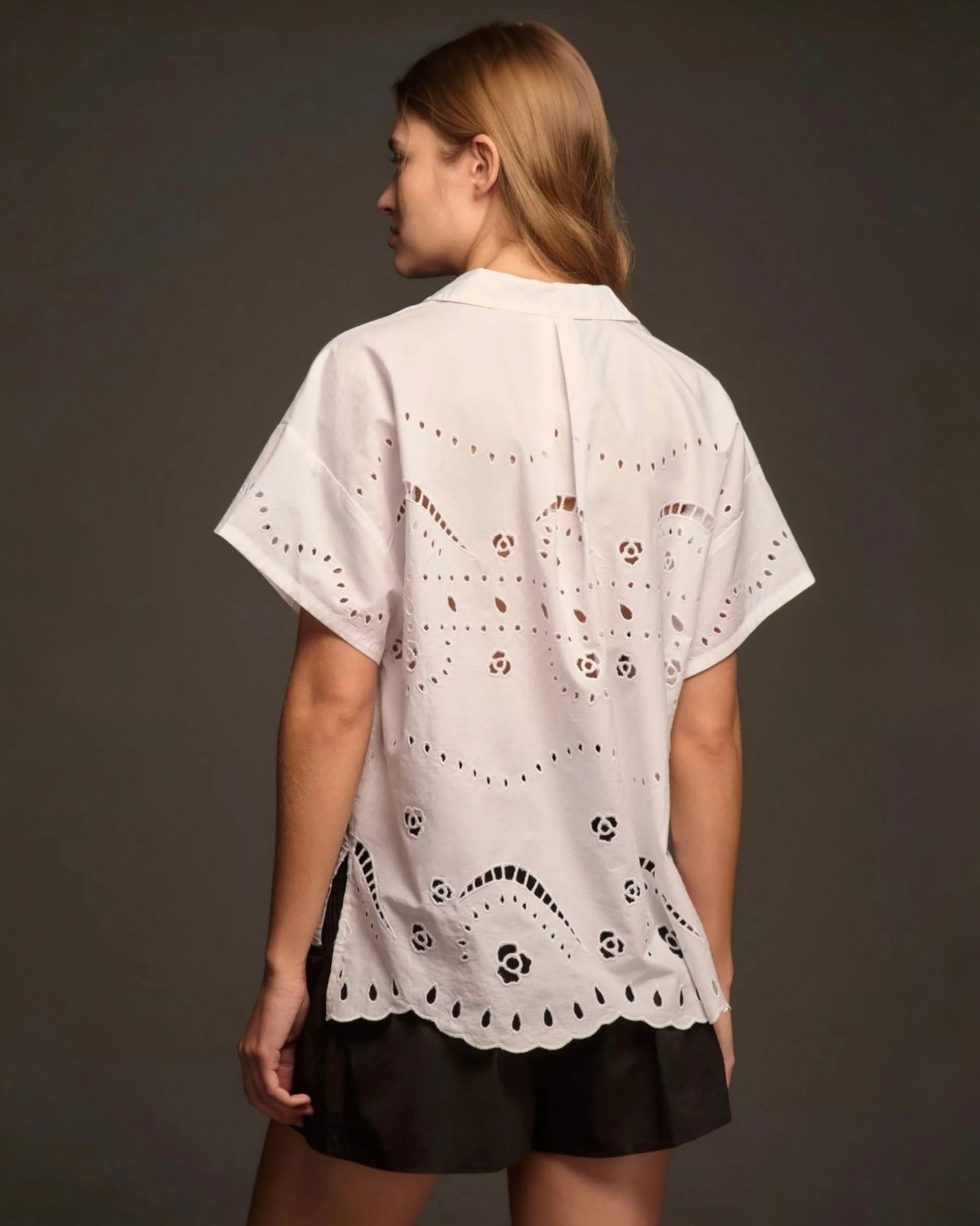 Anthropologie Short-Sleeve Eyelet Popover Blouse (M)