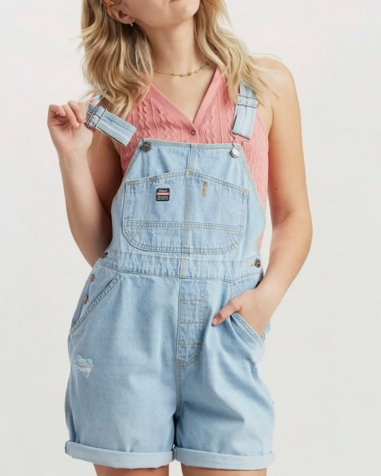 Distressed Denim Shortalls (XL)