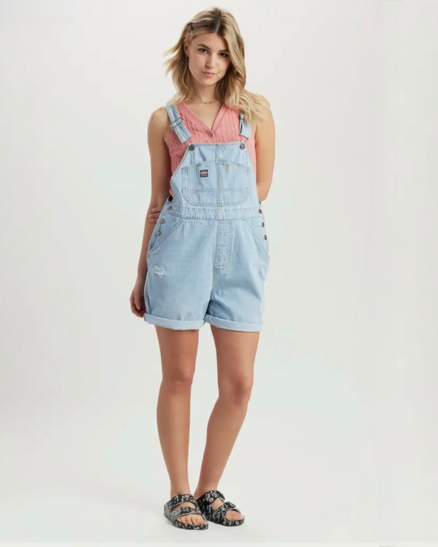 Distressed Denim Shortalls (XL)