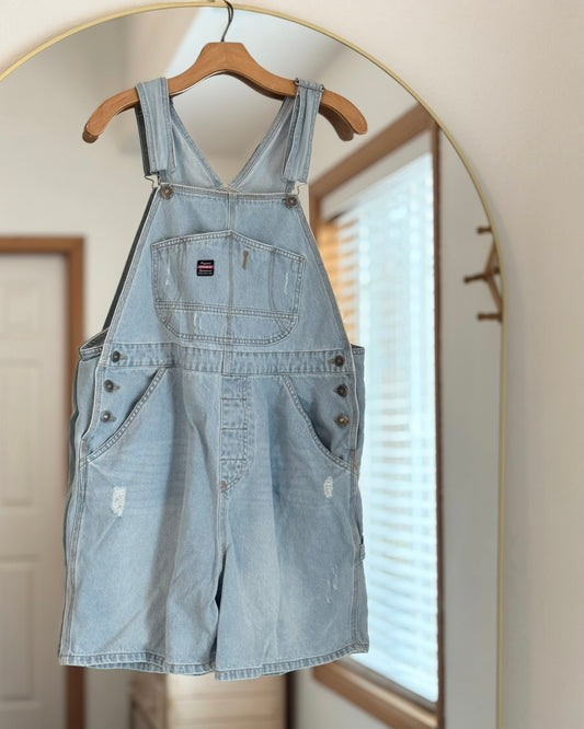 Distressed Denim Shortalls (XL)