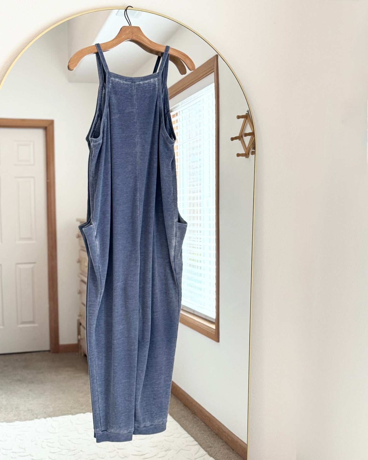 Acid Washed Waffle-Knit Harem Jumpsuit (M)