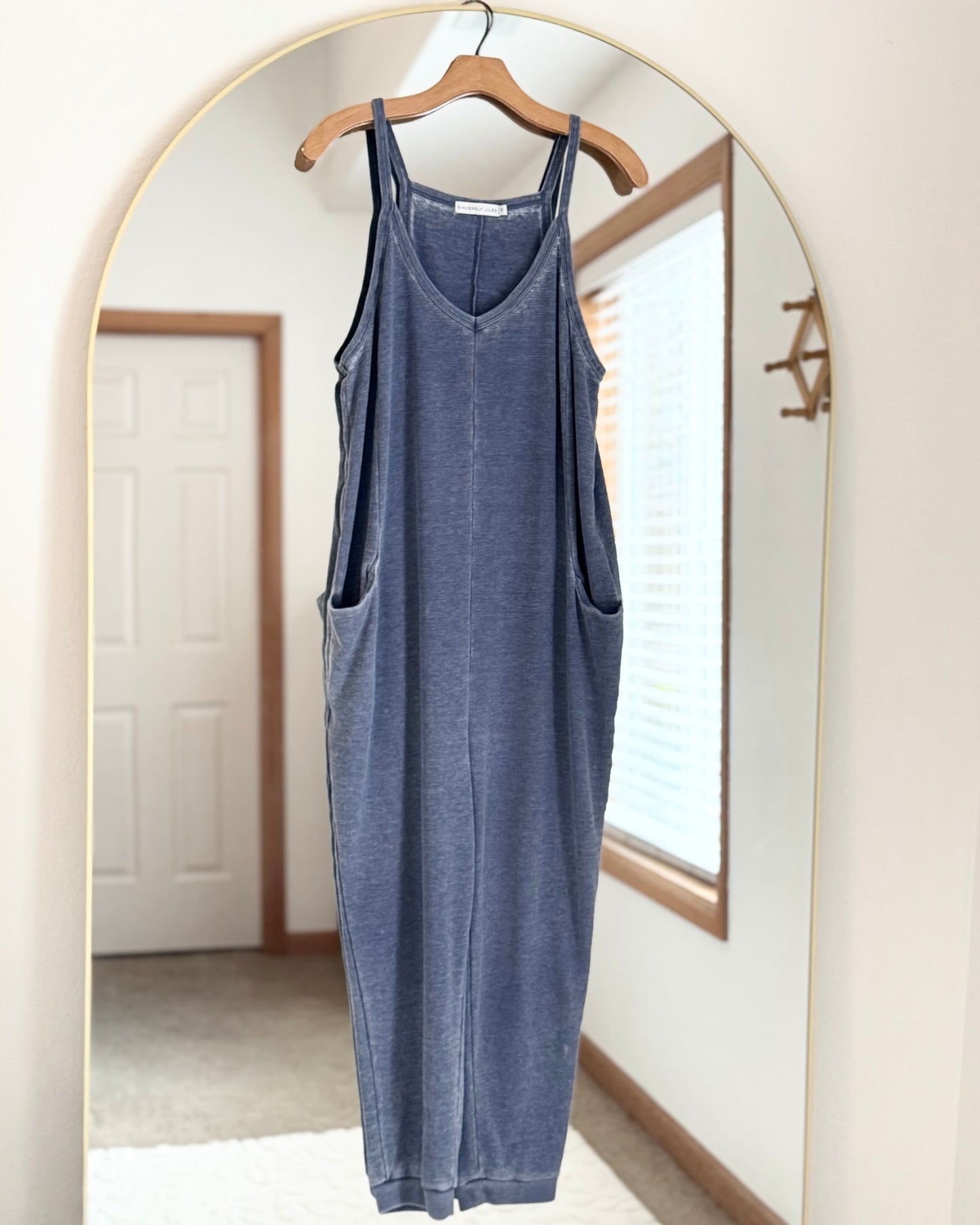 Acid Washed Waffle-Knit Harem Jumpsuit (M)