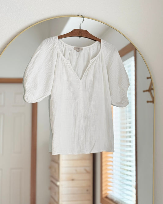Gauze Puff Sleeve Top (XS-M)