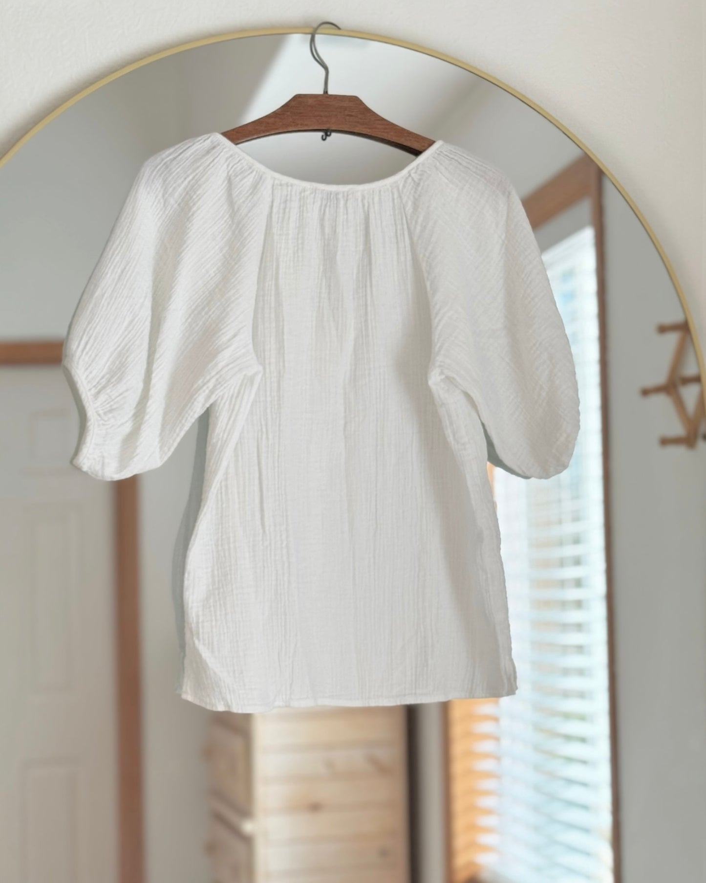 Gauze Puff Sleeve Top (XS-M)