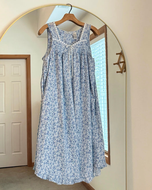 Vintage-Inspired Cotton Midi Gown w/ Lace & Ruffle Trim (M)