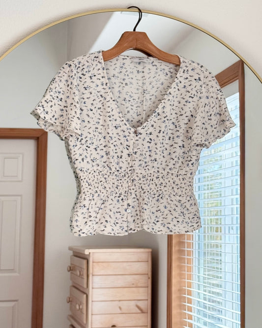 Floral Flutter Sleeve Peplum Top (S)