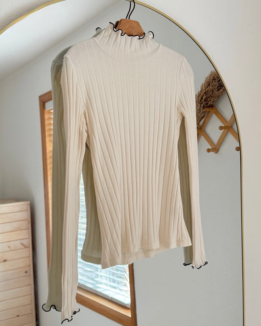Madewell Long-Sleeve Ribbed Lettuce Hem Turtleneck (S)