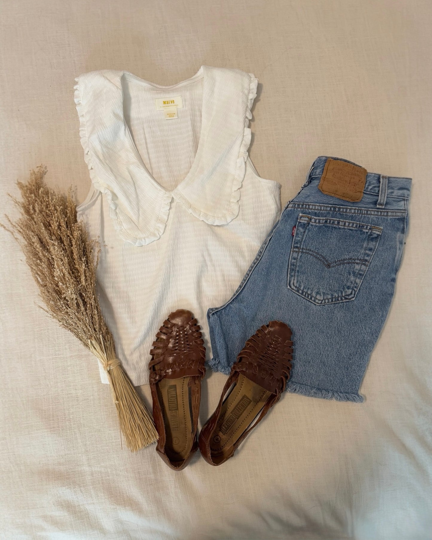 Maeve Ruffled Textured Sleeveless Top (S)