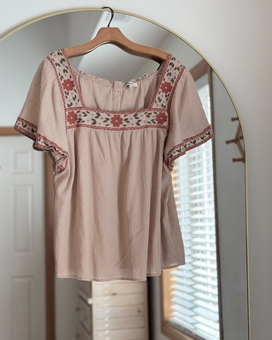 Madewell Crinkle Cotton Embroidered Boho Top (XL)