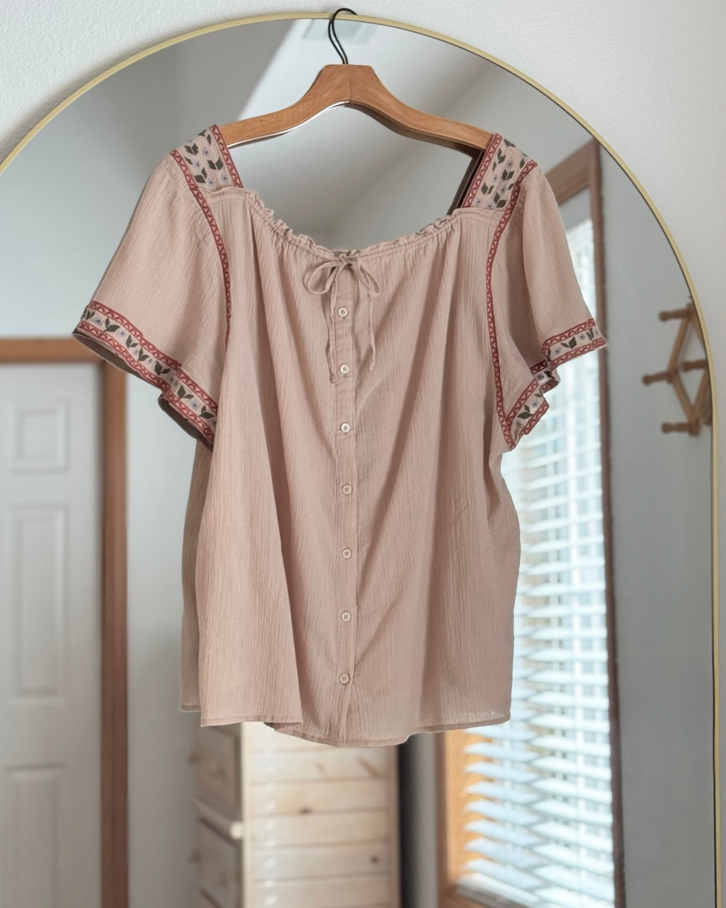 Madewell Crinkle Cotton Embroidered Boho Top (XL)