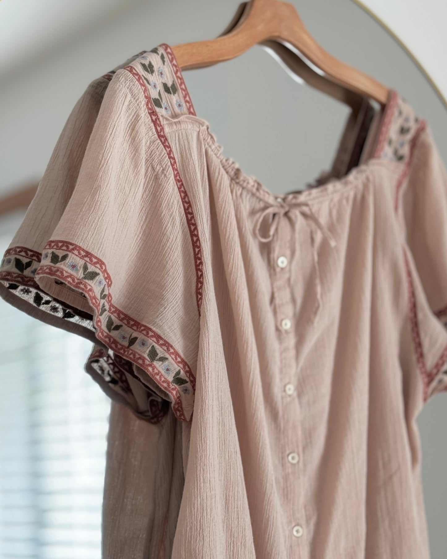 Madewell Crinkle Cotton Embroidered Boho Top (XL)