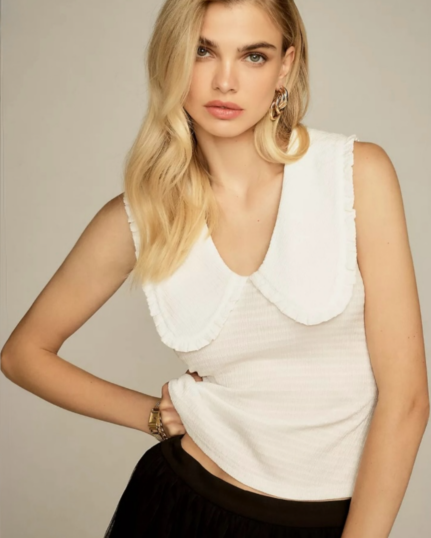 Maeve Ruffled Textured Sleeveless Top (S)