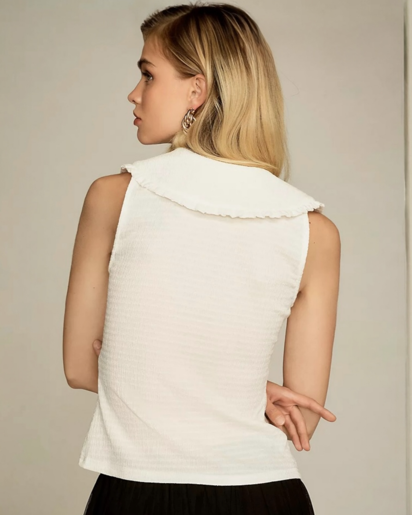 Maeve Ruffled Textured Sleeveless Top (S)