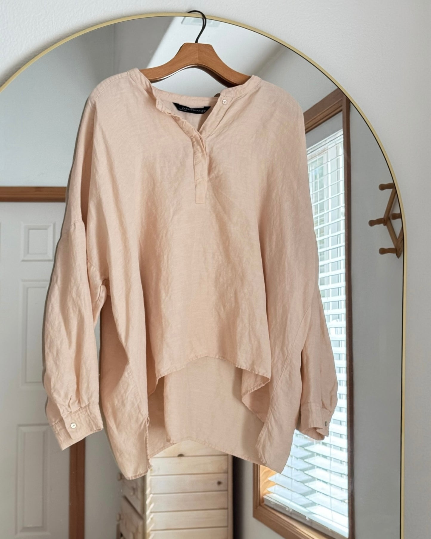 Linen Mandarin Collar Popover Top (XXL)