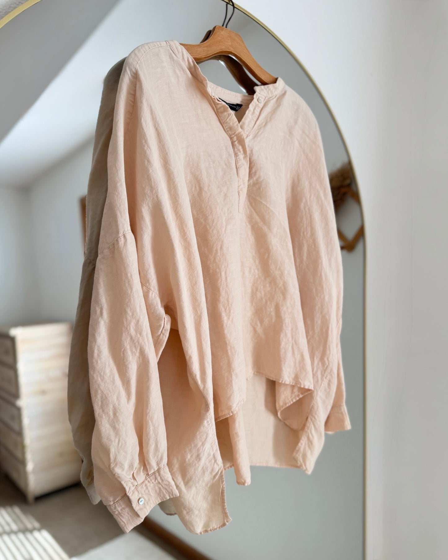 Linen Mandarin Collar Popover Top (XXL)