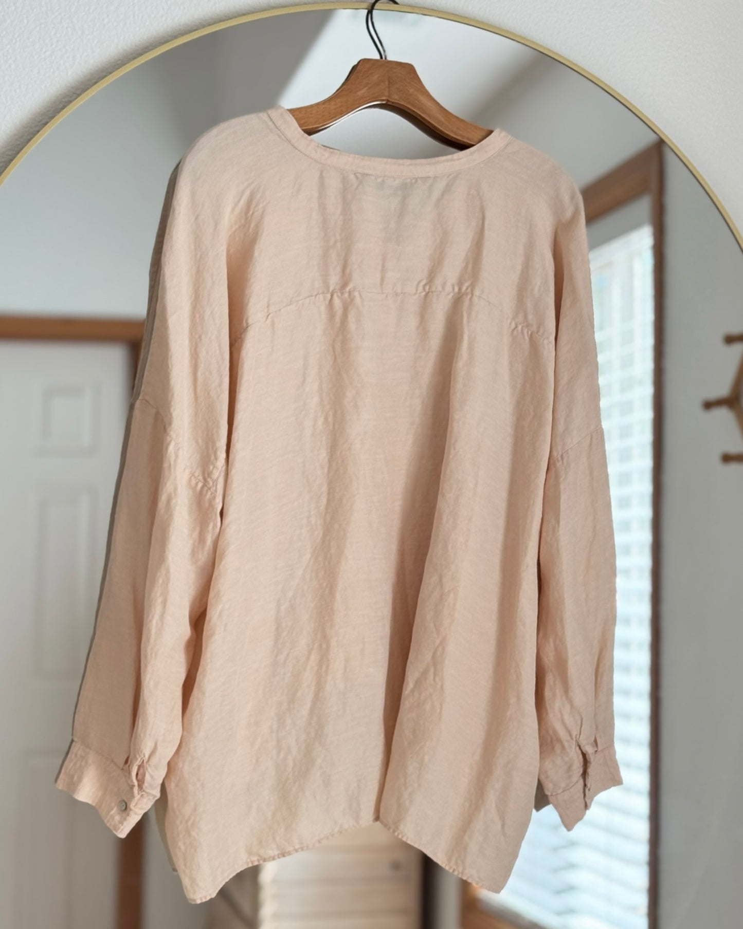 Linen Mandarin Collar Popover Top (XXL)