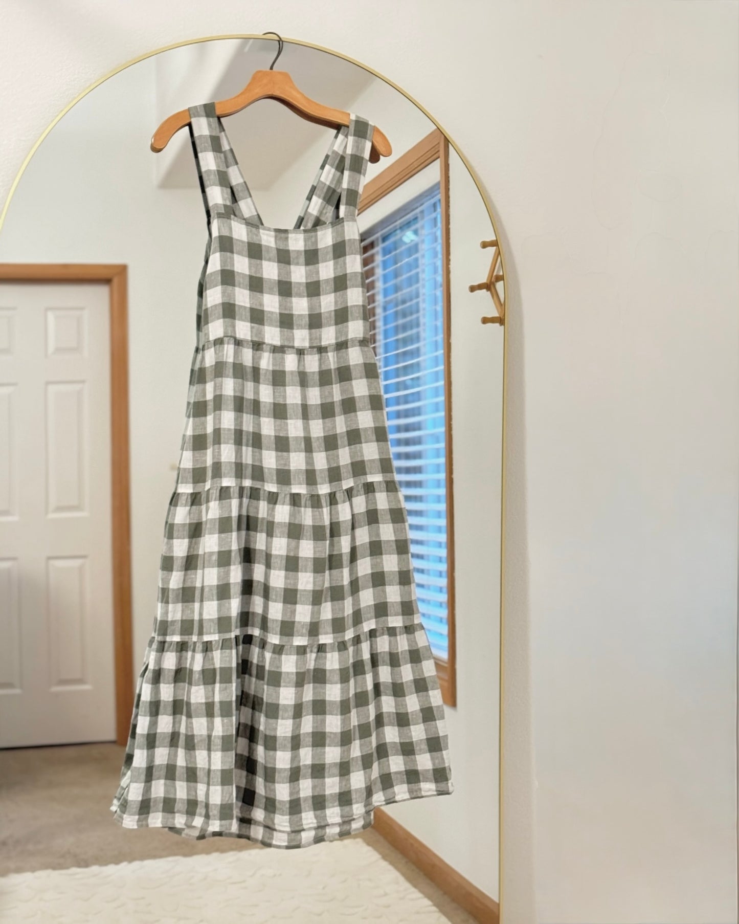 Gingham Linen Midi Dress (L)