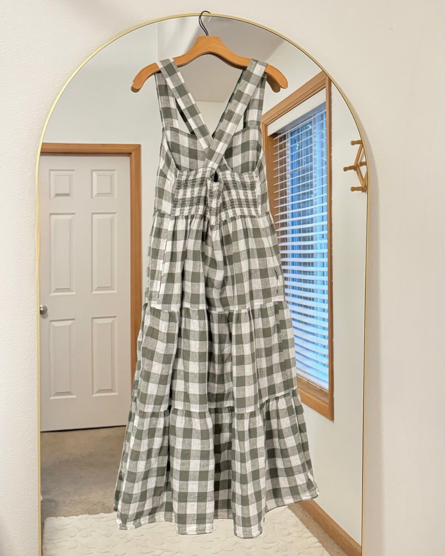 Gingham Linen Midi Dress (L)