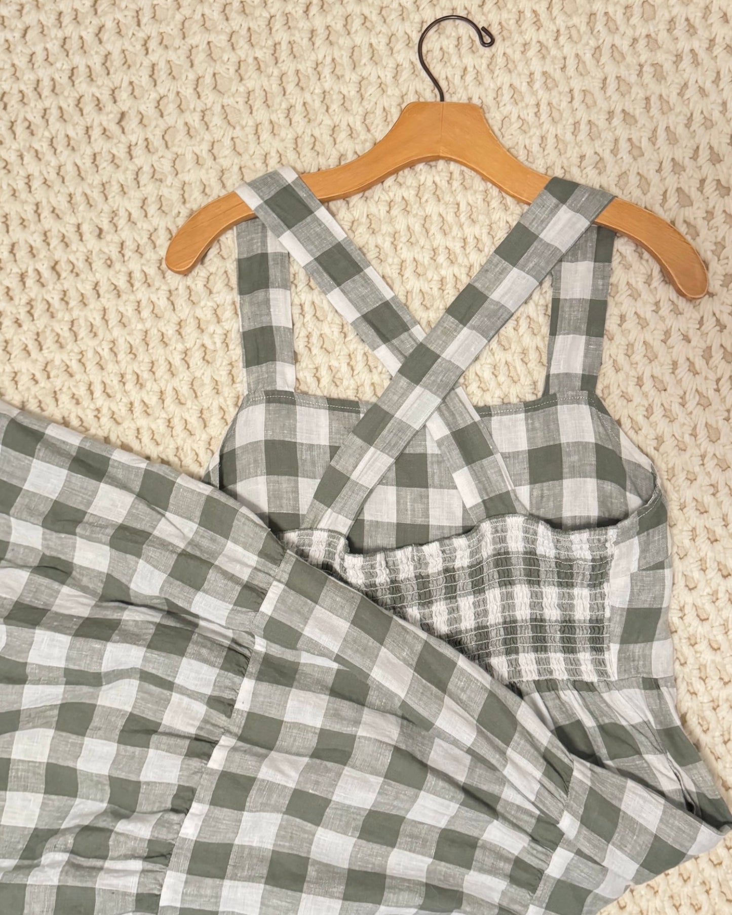 Gingham Linen Midi Dress (L)