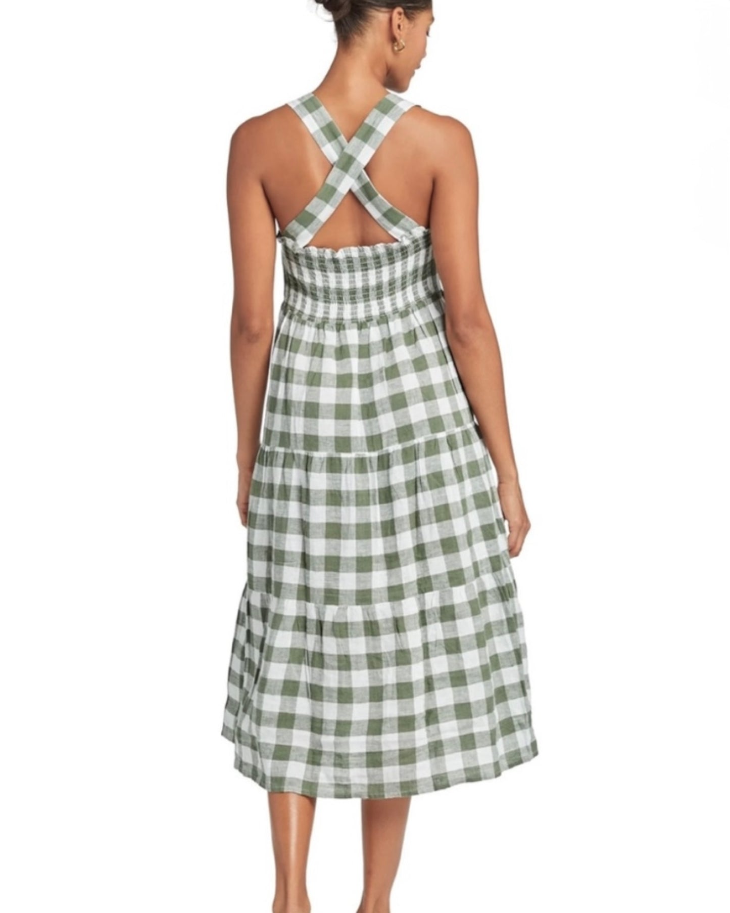 Gingham Linen Midi Dress (L)