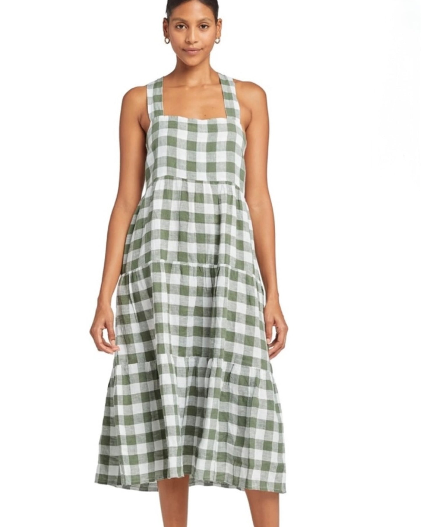 Gingham Linen Midi Dress (L)