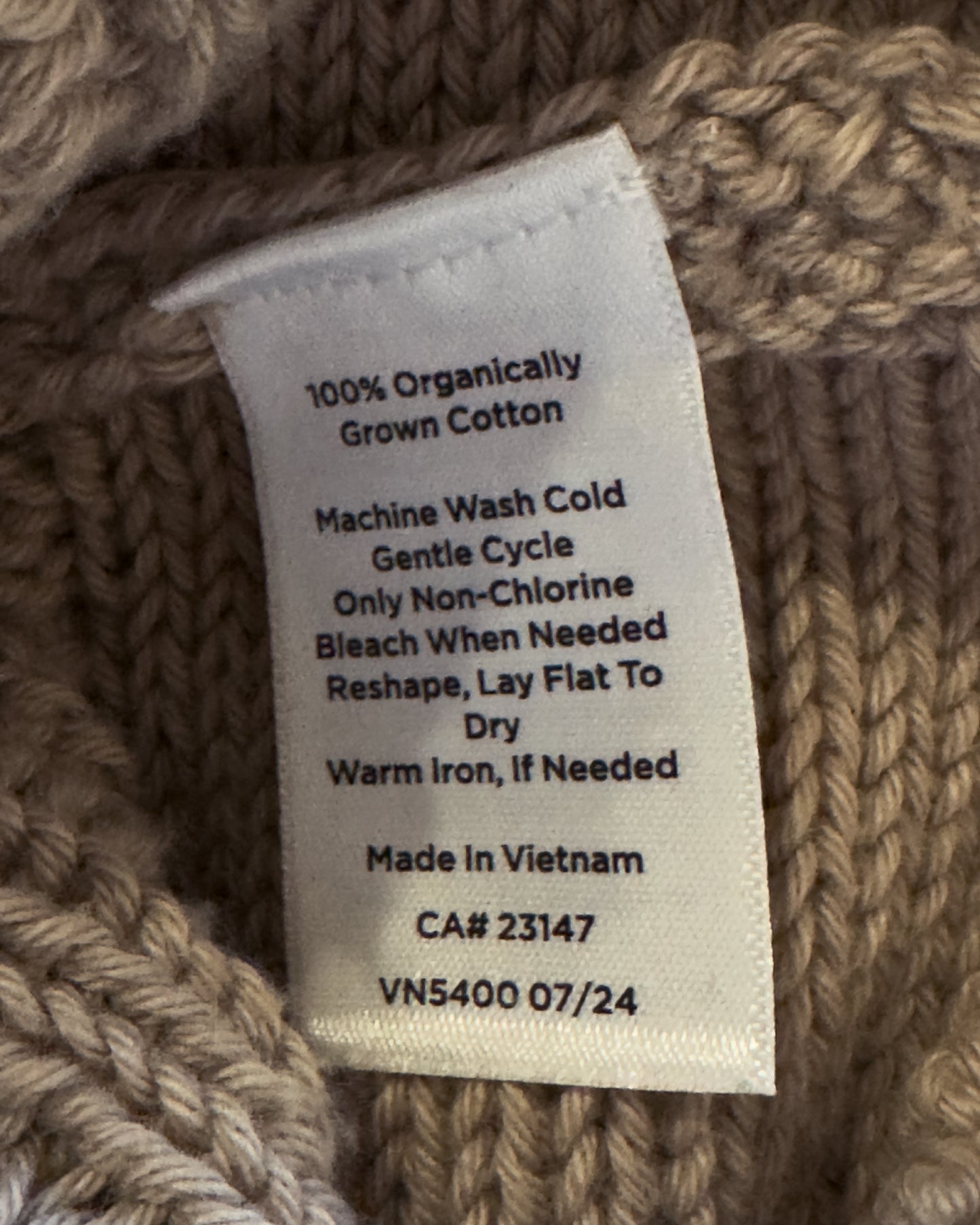 NEW Organic Cotton Cable Knit Funnel Neck Sweater (Medium - XXL)