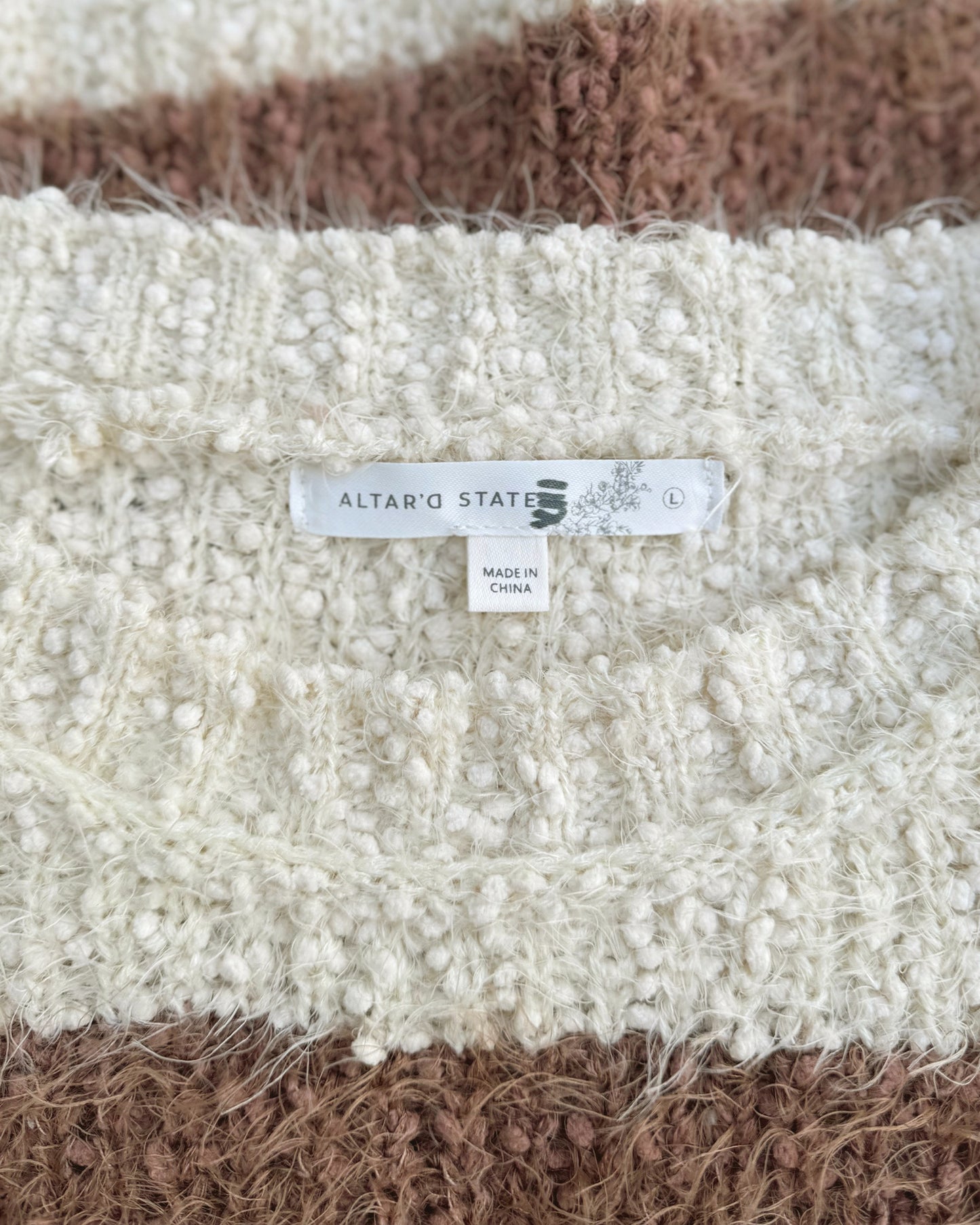 Altar’d State Oversize Stripe Fuzzy Popcorn Sweater (L)