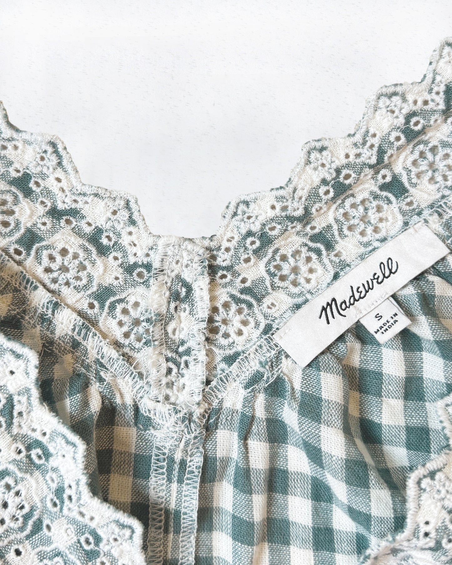 Madewell Embroidered Gingham Swing Top (S)