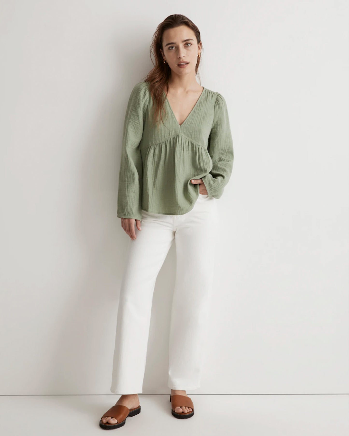 Madewelll Lightspun Gauze Peasant Top (L)