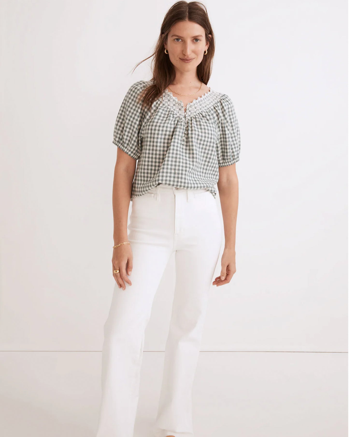 Madewell Embroidered Gingham Swing Top (S)