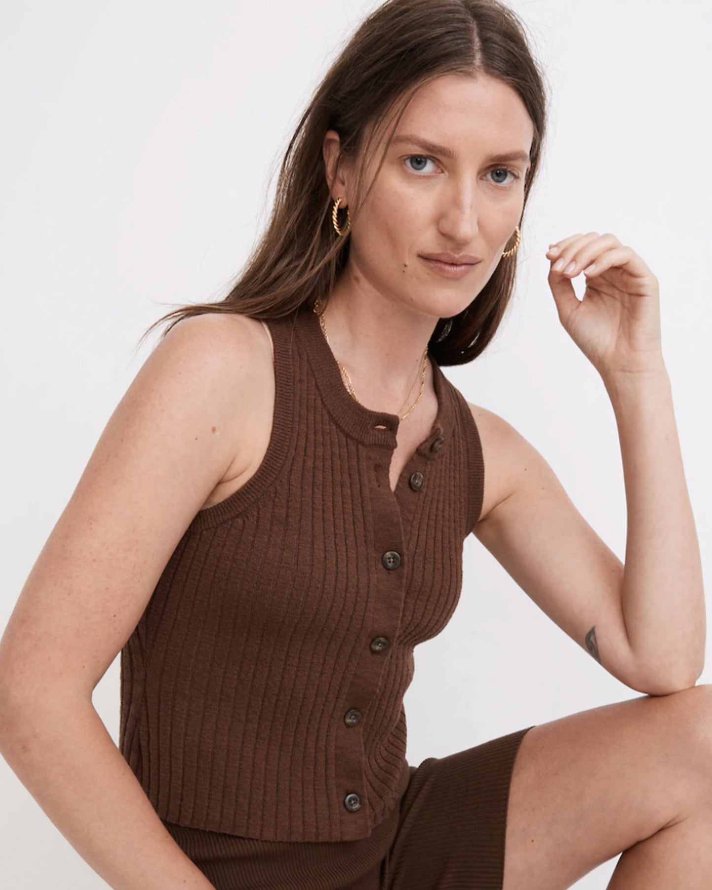 NEW Madwell Button-Front Crop Sweater Tank (L)