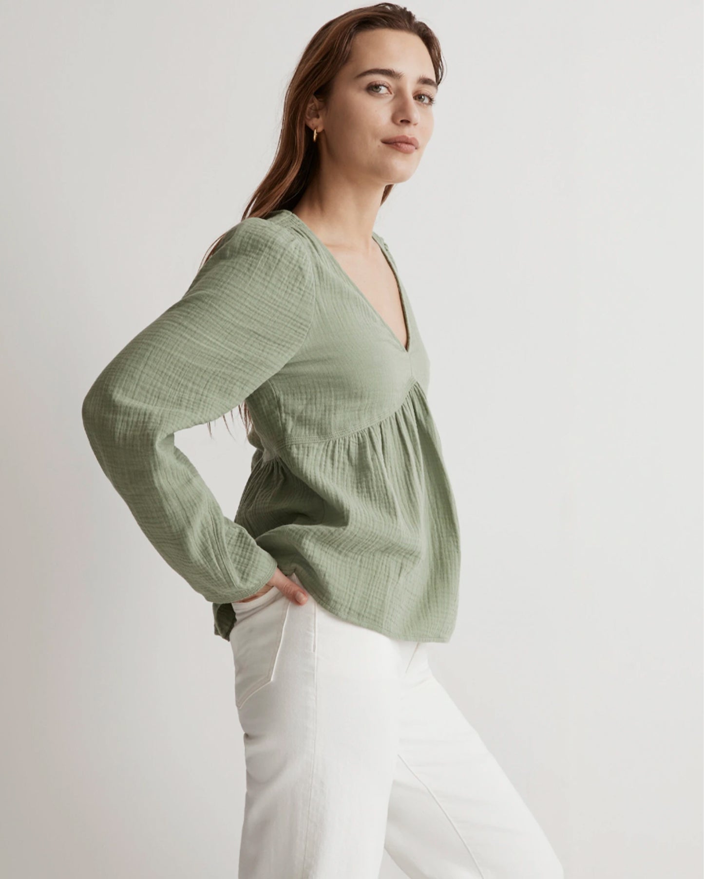 Madewelll Lightspun Gauze Peasant Top (L)