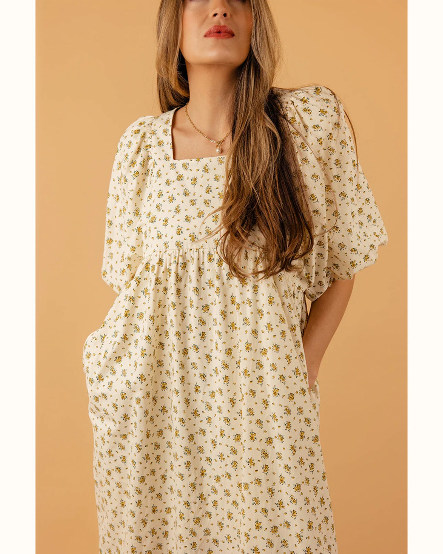 Puff Sleeve Cotton Maxi Dress (L)