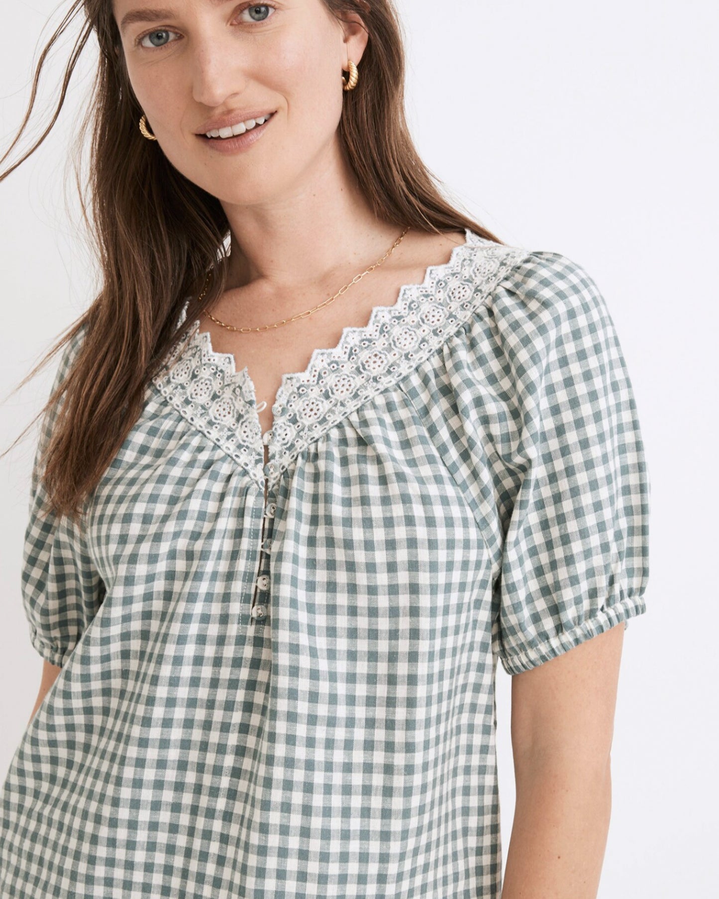 Madewell Embroidered Gingham Swing Top (S)