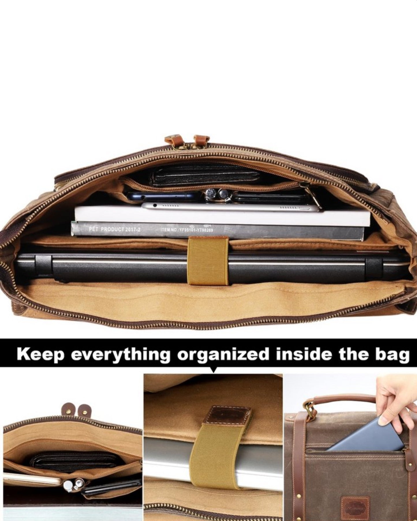 Waxed Canvas Leather Messenger Bag (15" x 12" x 4")