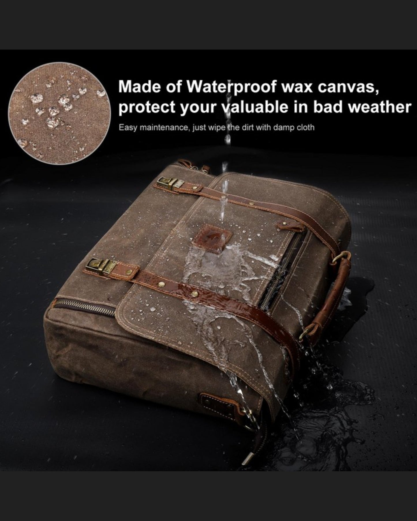 Waxed Canvas Leather Messenger Bag (15" x 12" x 4")