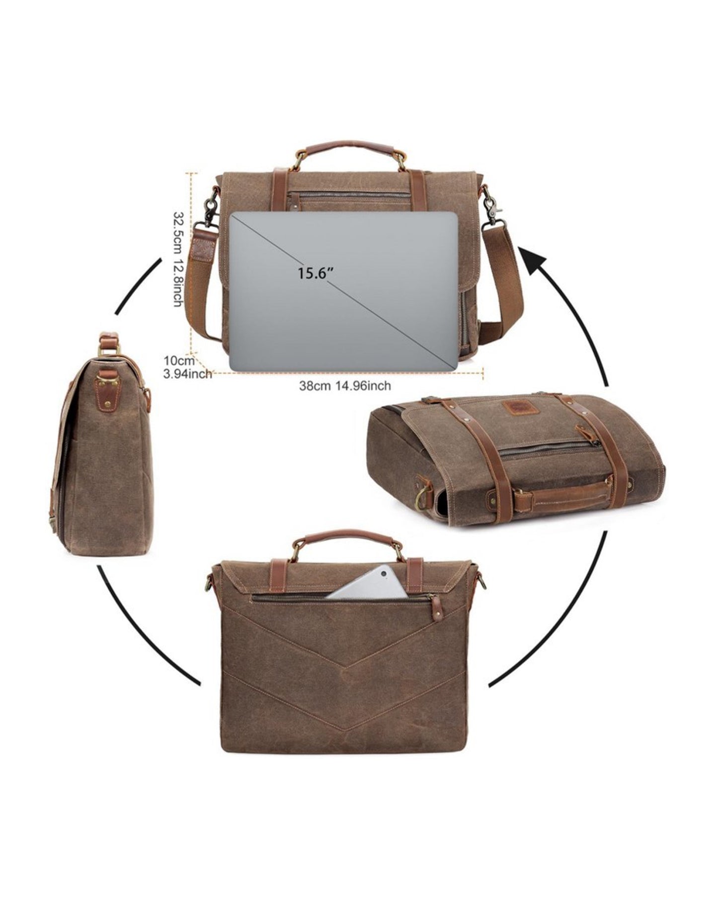 Waxed Canvas Leather Messenger Bag (15" x 12" x 4")