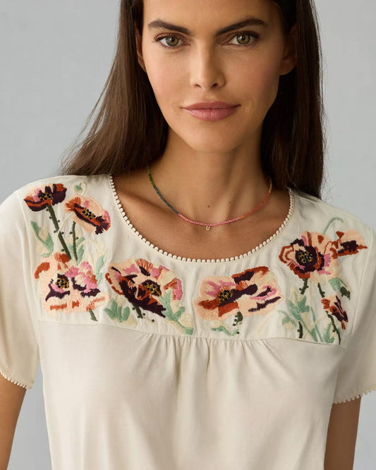 Anthropologie Tiny Fern Embroidered Cotton Tee (XS)