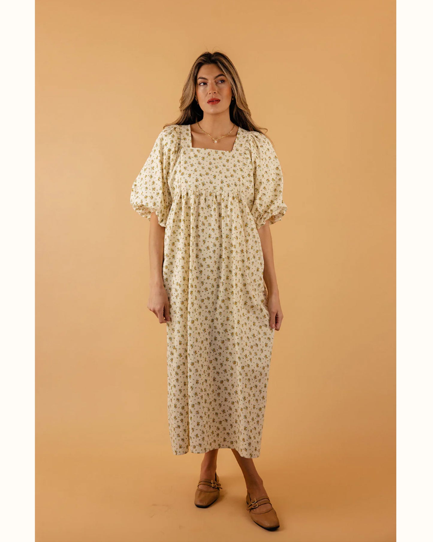 Puff Sleeve Cotton Maxi Dress (L)