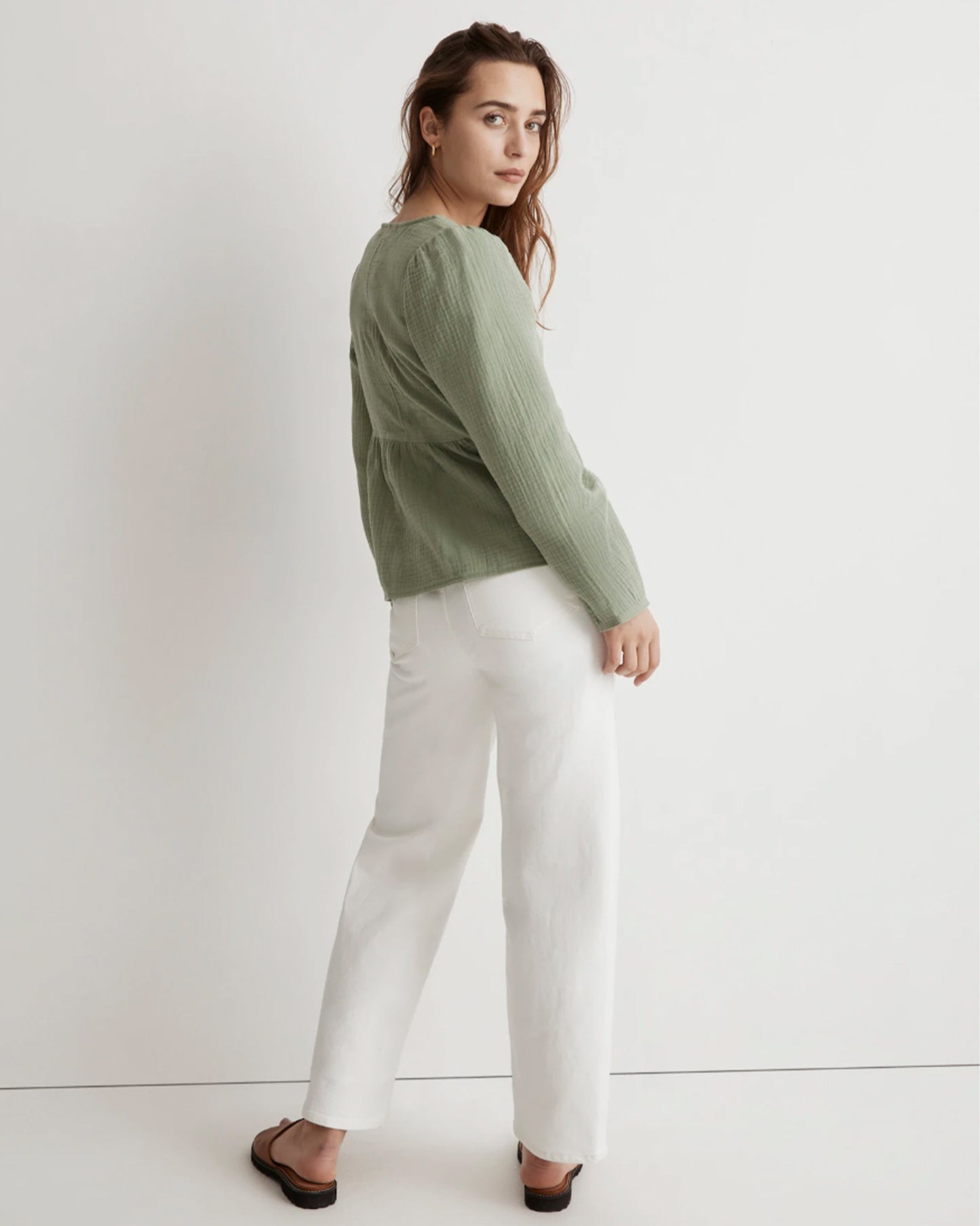 Madewelll Lightspun Gauze Peasant Top (L)