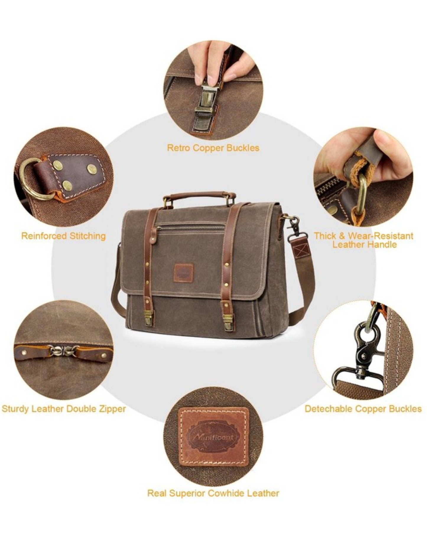 Waxed Canvas Leather Messenger Bag (15" x 12" x 4")