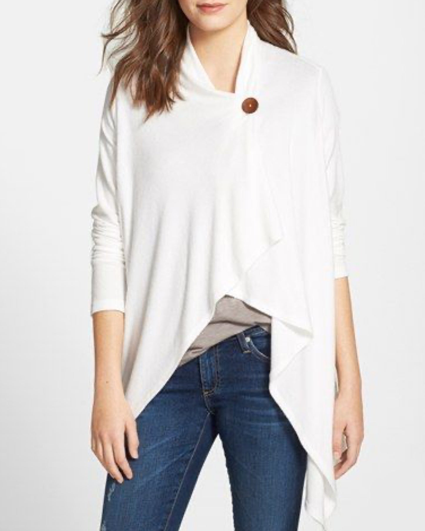 One-Button Fuzzy Wrap Cardigan (XS)