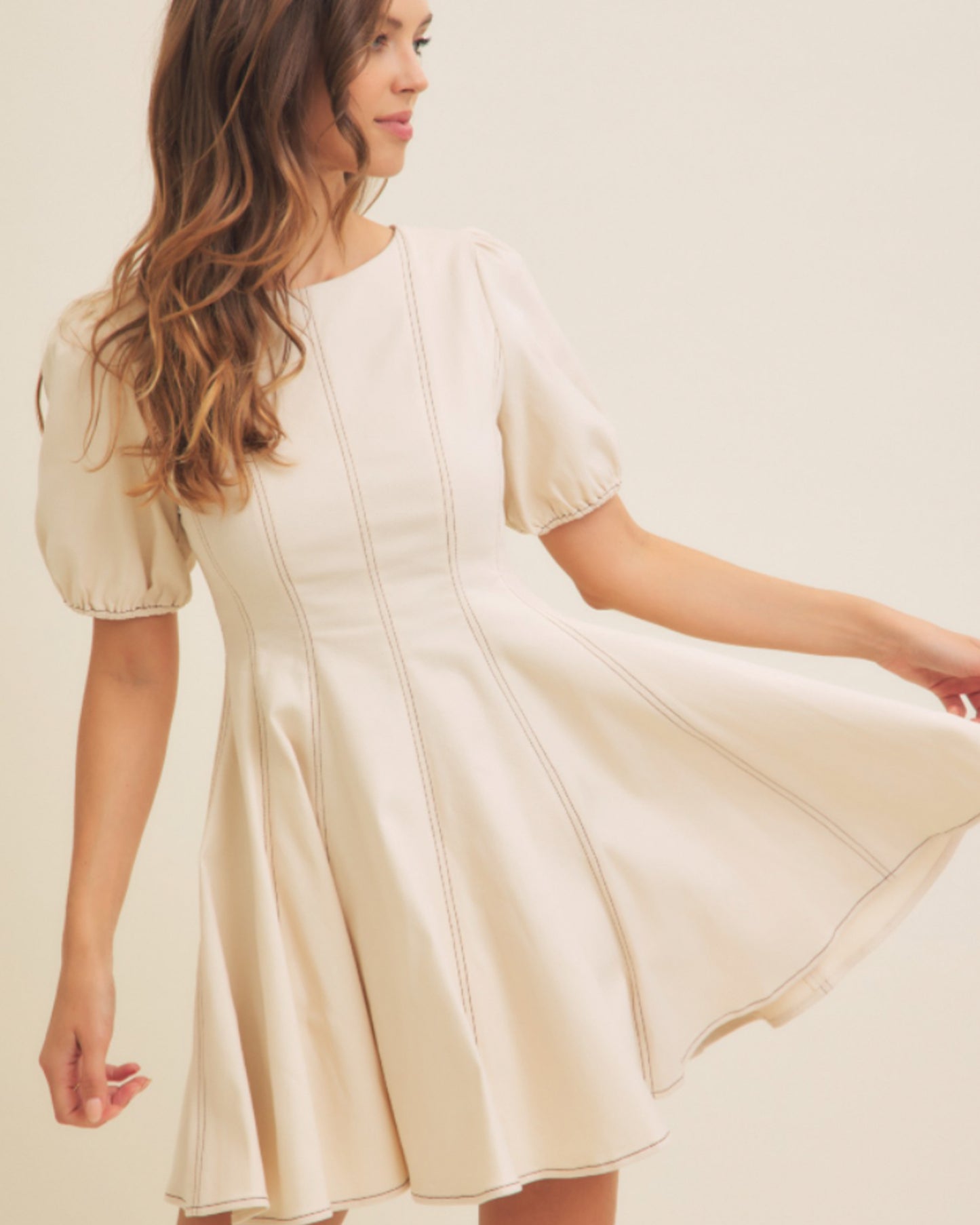 Puff Sleeve Cotton Denim Dress (L)