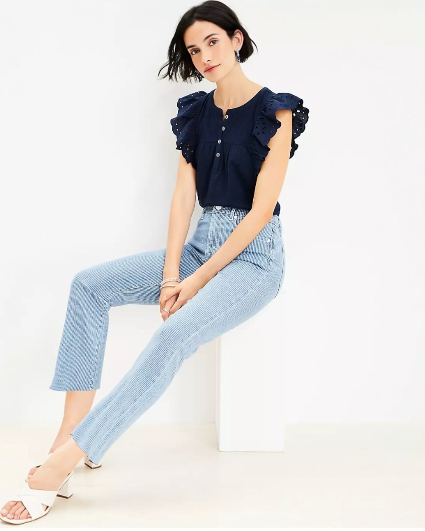 Loft High Rise Kick Crop Jeans in Pinstripe (14)