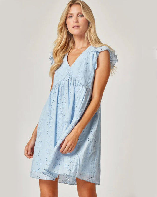 Eyelet Ruffle Sleeve Babydoll Dress (L)